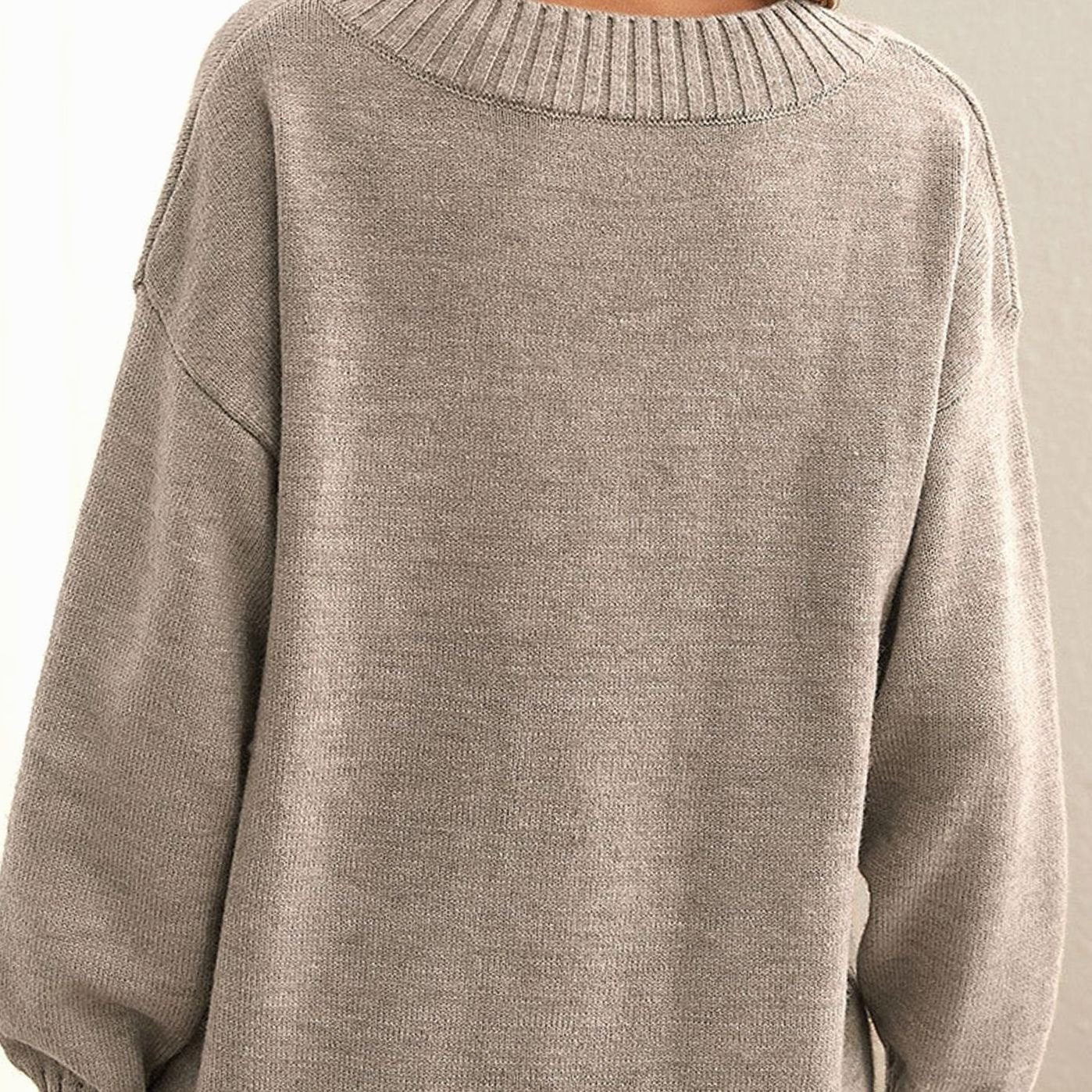 Ruby | Oversized V-Neck Jumper Taupe Knit Ribbed Trim for Women