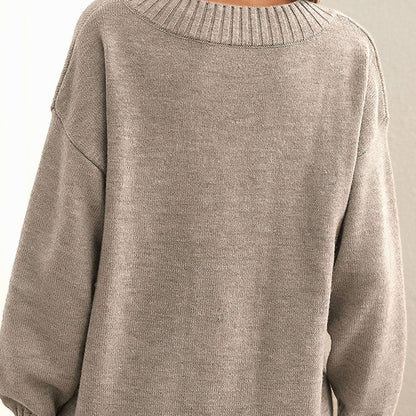 Ruby | Oversized V-Neck Jumper Taupe Knit Ribbed Trim for Women
