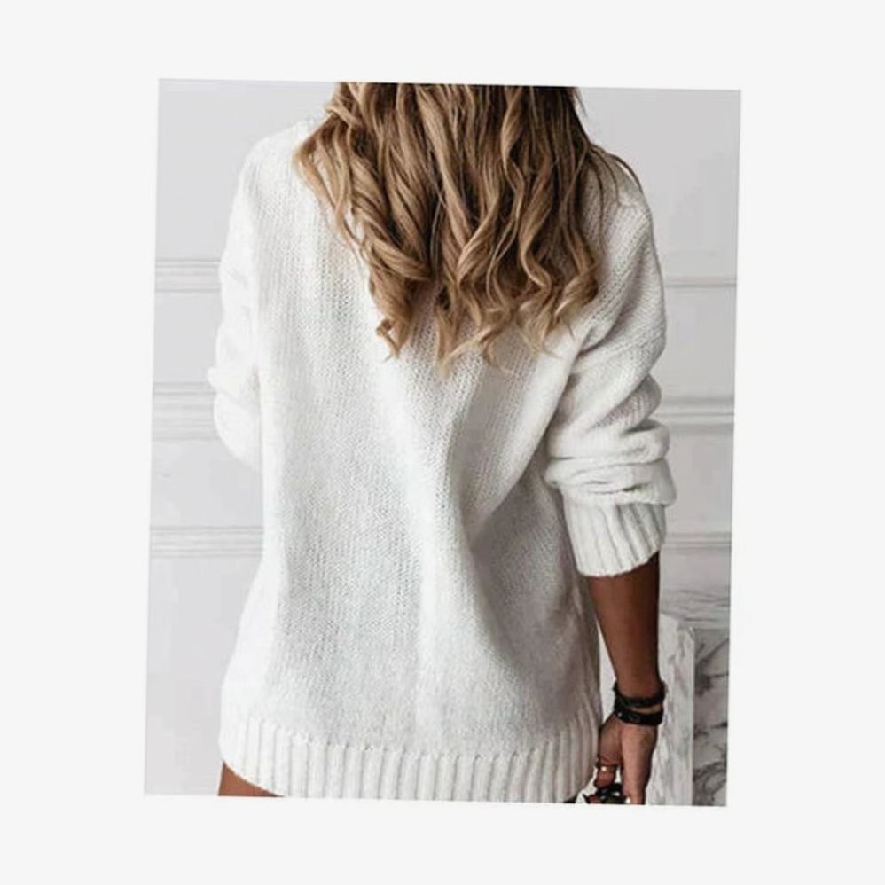 Ruby | Oversized V-Neck Jumper Taupe Knit Ribbed Trim for Women
