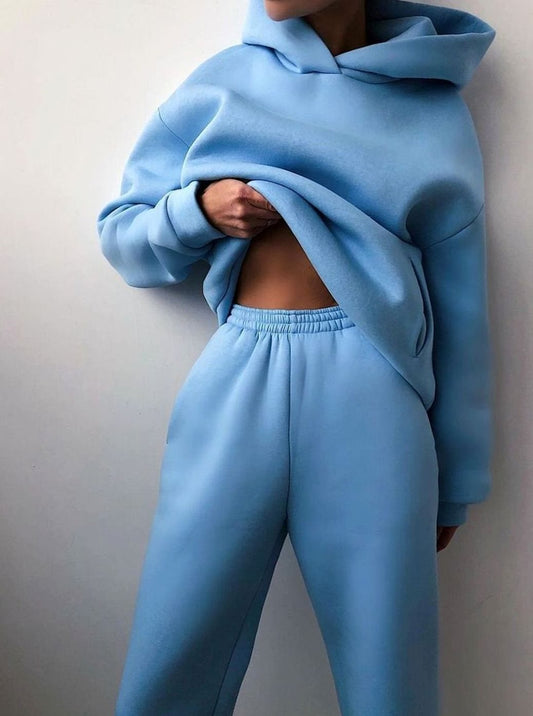 Regina | Hoodie and Joggers Set Blue Fleece Oversized for Women