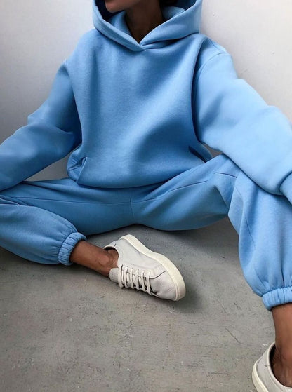 Regina | Hoodie and Joggers Set Blue Fleece Oversized for Women