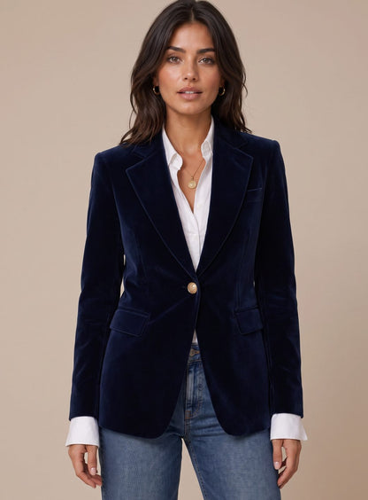 Lettice | Blazer Emerald Green Velvet Gold-Button Slim-Fit for Women