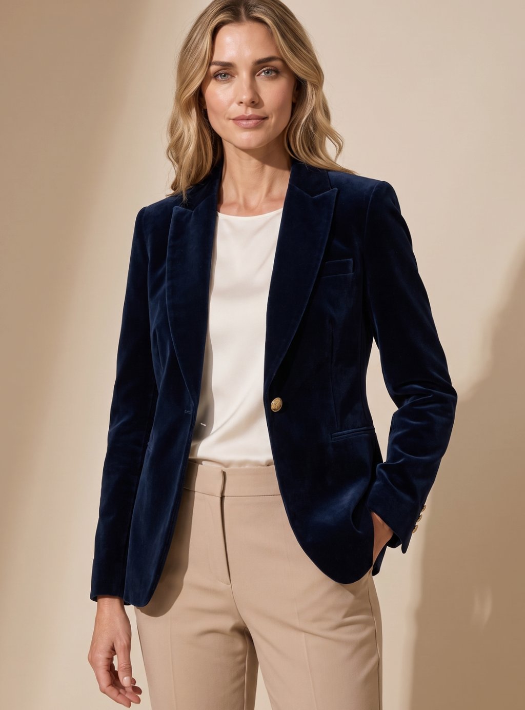 Lettice | Blazer Emerald Green Velvet Gold-Button Slim-Fit for Women