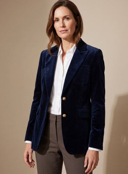 Lettice | Blazer Emerald Green Velvet Gold-Button Slim-Fit for Women