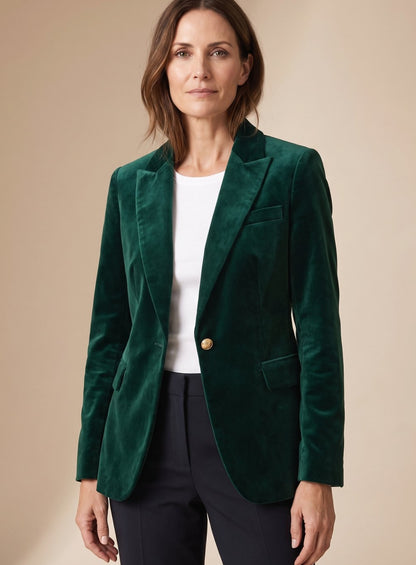 Lettice | Blazer Emerald Green Velvet Gold-Button Slim-Fit for Women