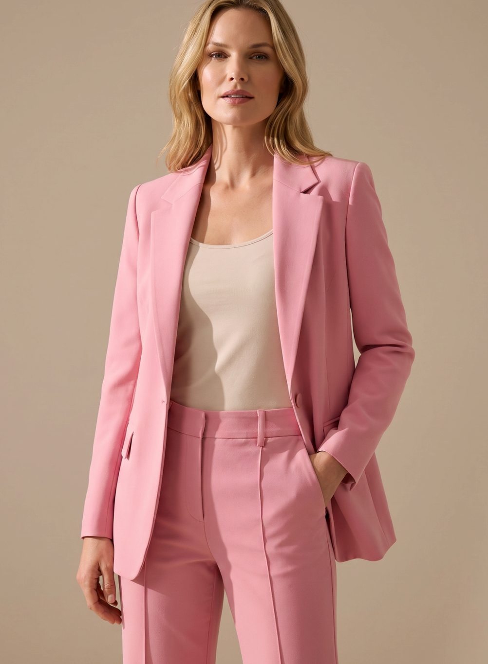 Lilian | Blazer Suit Set Beige Tailored Wide-Leg for Women