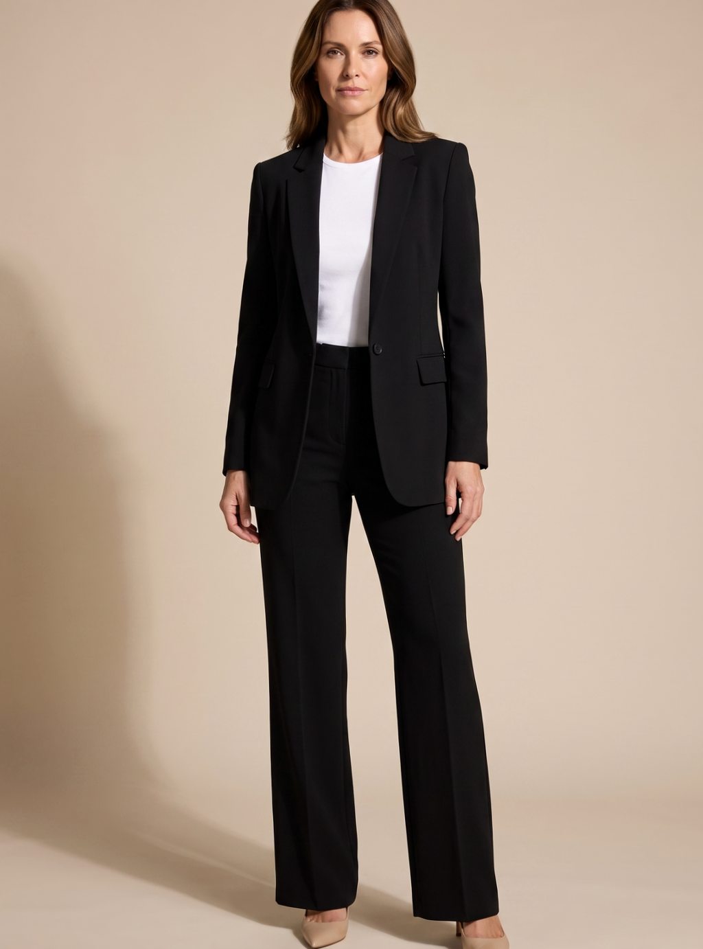 Lilian | Blazer Suit Set Beige Tailored Wide-Leg for Women