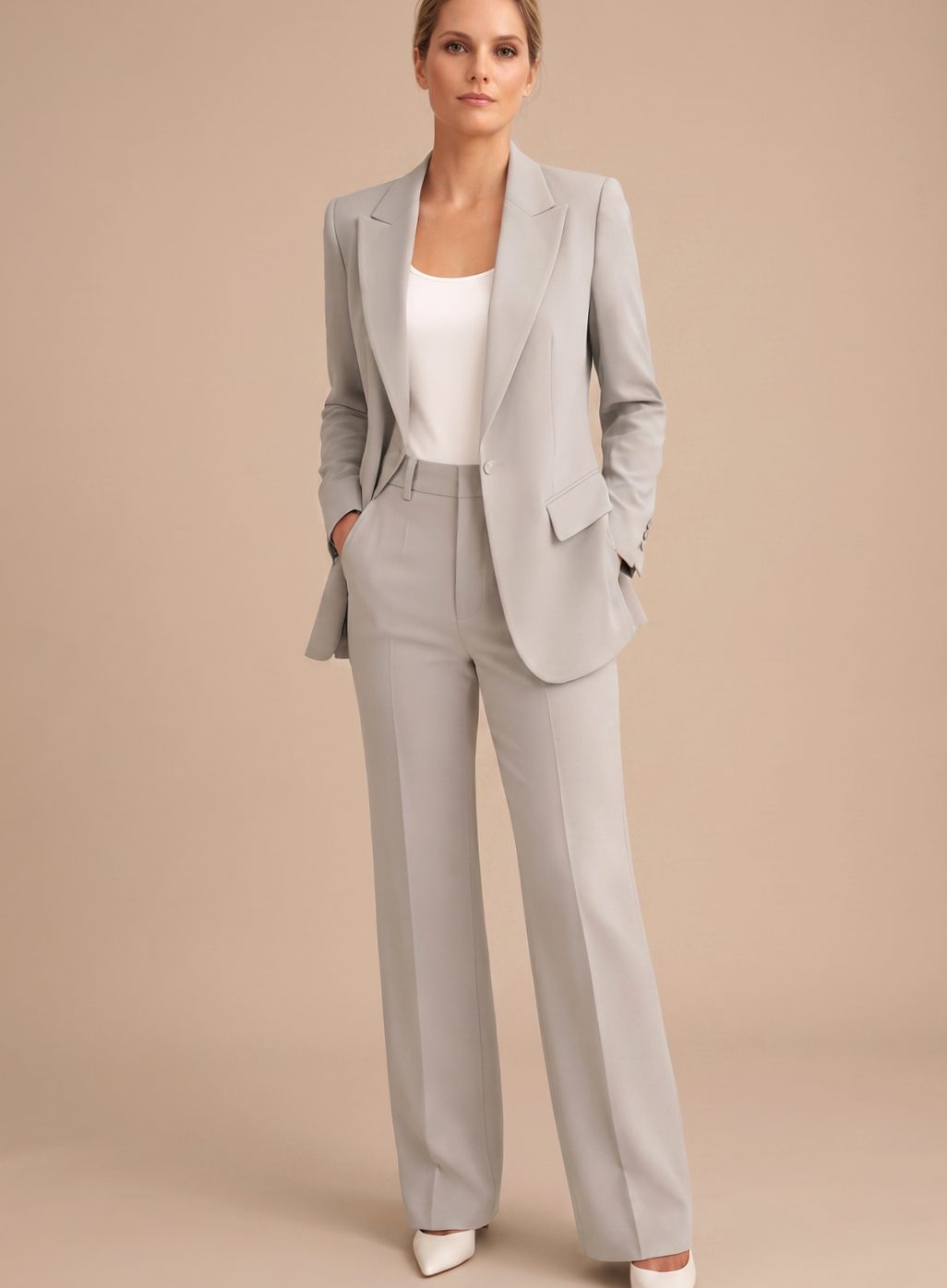 Lilian | Blazer Suit Set Beige Tailored Wide-Leg for Women