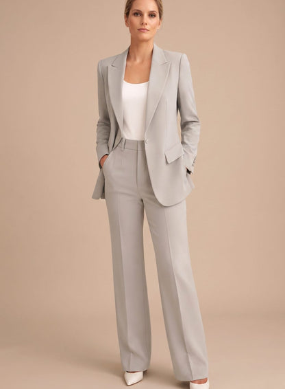 Lilian | Blazer Suit Set Beige Tailored Wide-Leg for Women