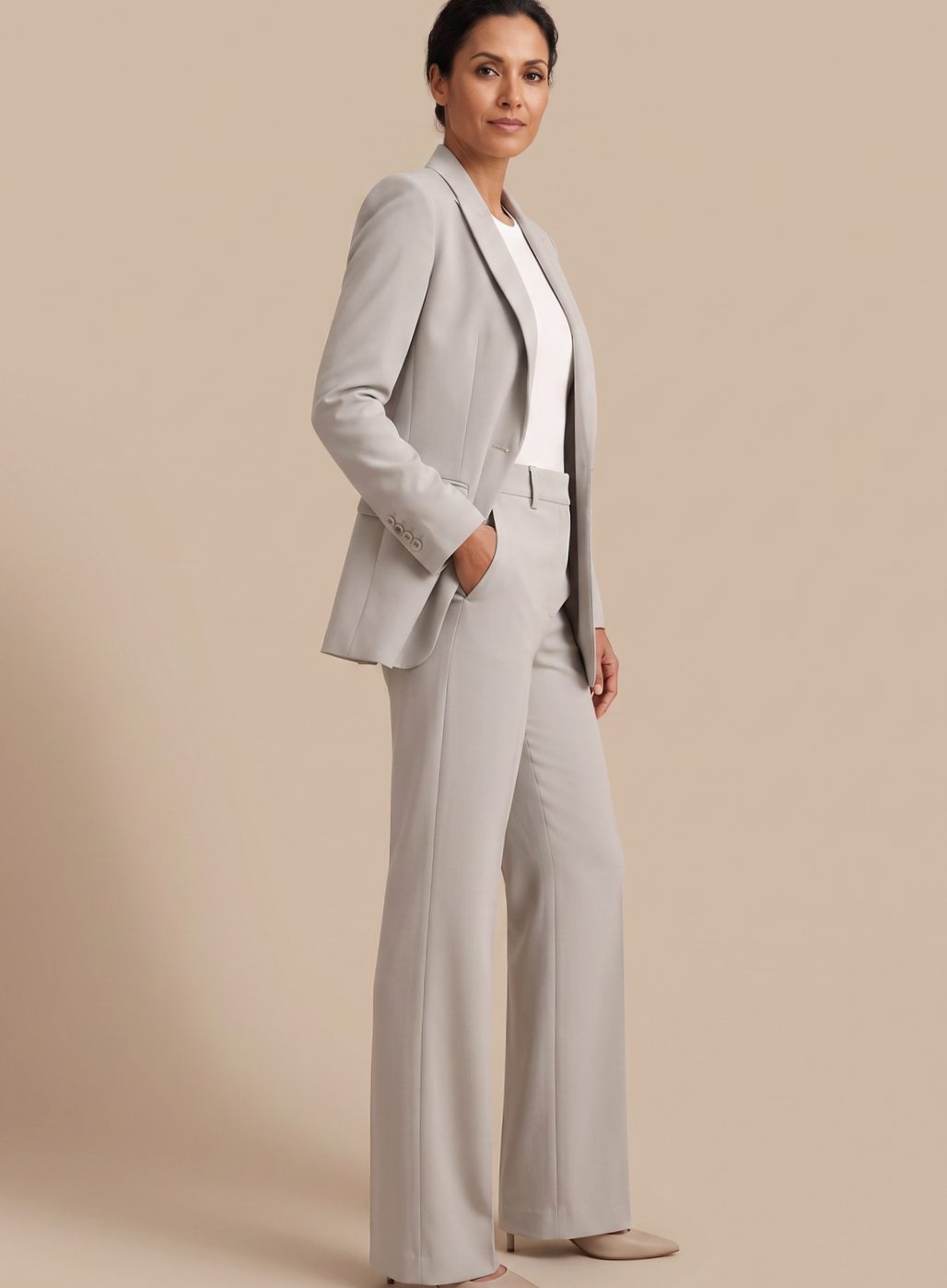 Lilian | Blazer Suit Set Beige Tailored Wide-Leg for Women