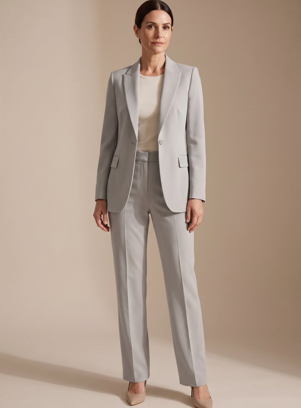 Lilian | Blazer Suit Set Beige Tailored Wide-Leg for Women