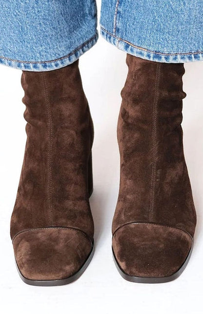 Gladys | Ankle Boots Brown Suede Block Heel for Women