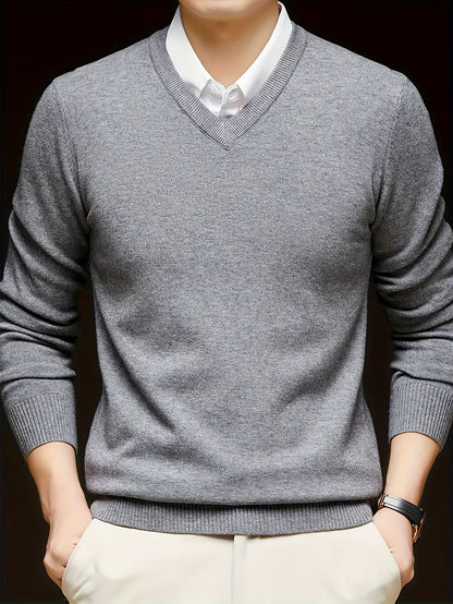 Callum | V-Neck Sweater Grey Knit Long Sleeve for Men