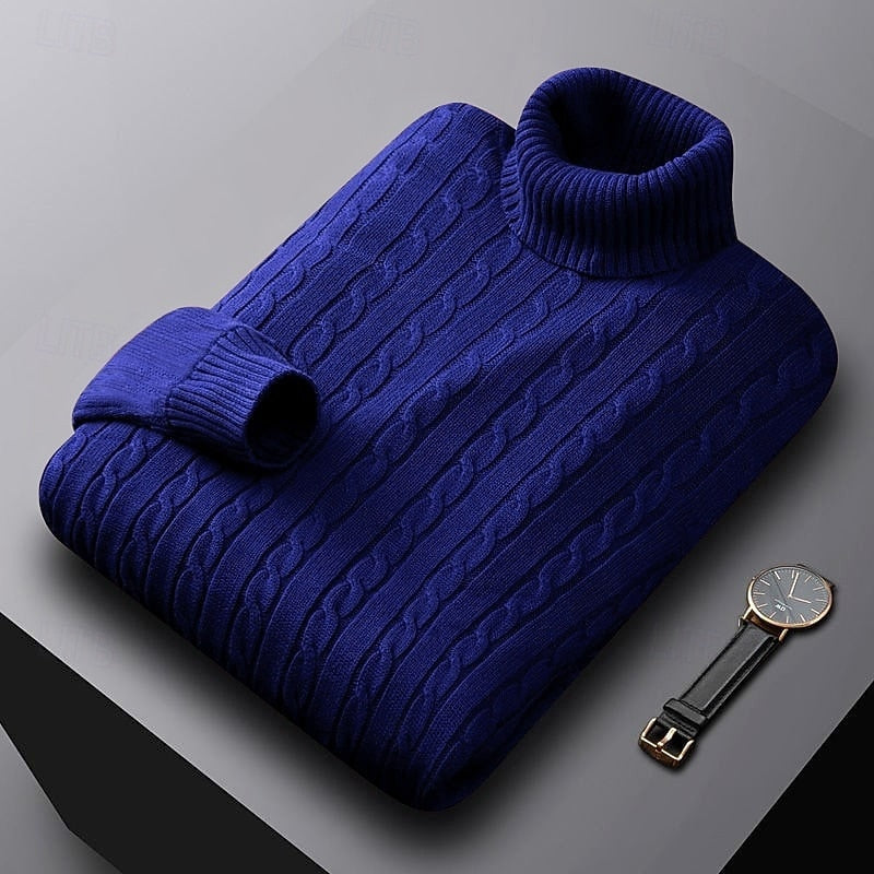 Basil | Cable Knit Sweater Grey Turtleneck for Men