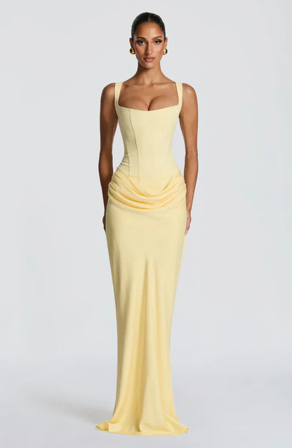 Eloisa | Maxi Dress Chocolate Brown Satin Corset Draped for Women