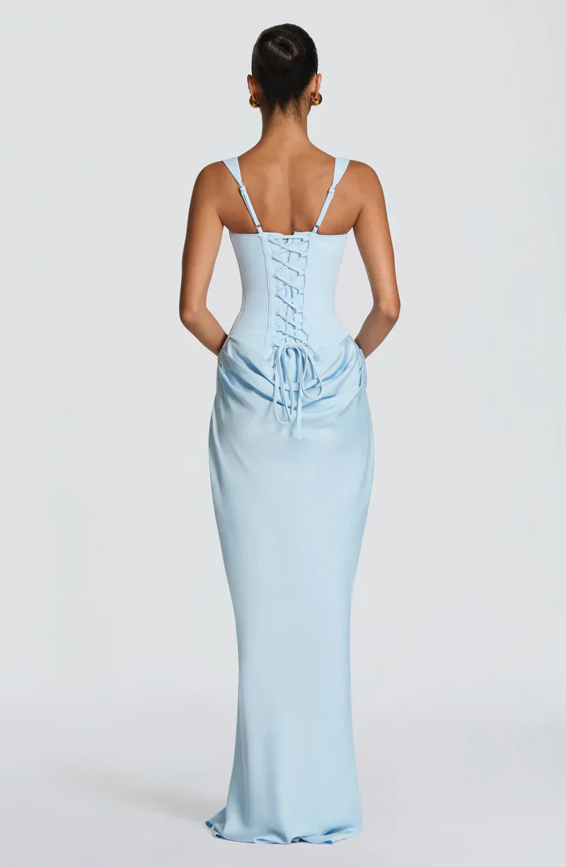 Eloisa | Maxi Dress Chocolate Brown Satin Corset Draped for Women