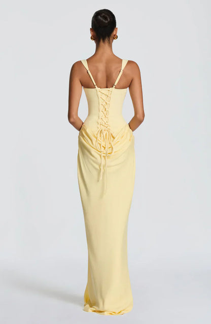 Eloisa | Maxi Dress Chocolate Brown Satin Corset Draped for Women