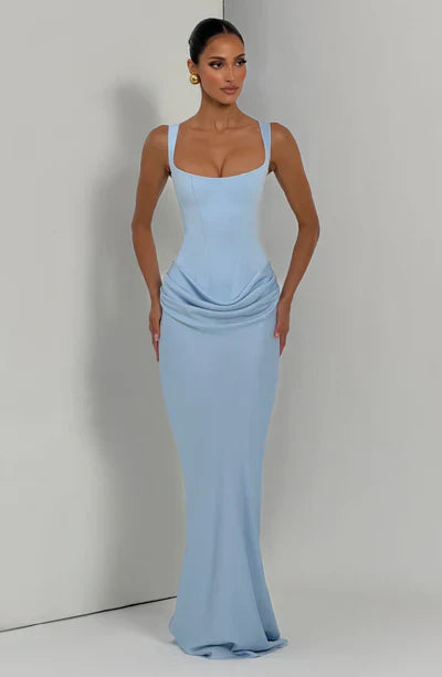 Eloisa | Maxi Dress Chocolate Brown Satin Corset Draped for Women