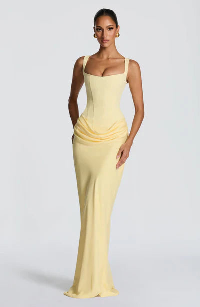 Eloisa | Maxi Dress Chocolate Brown Satin Corset Draped for Women