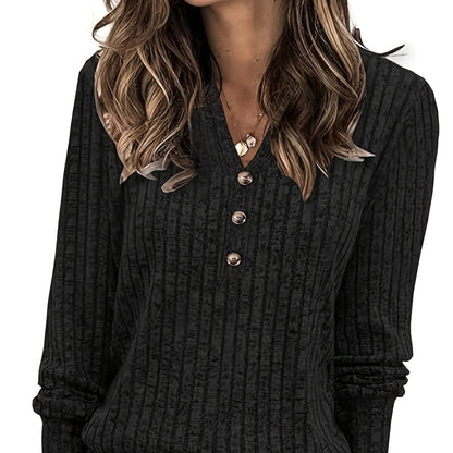 Verona | Top Green Ribbed Button-Neck for Women