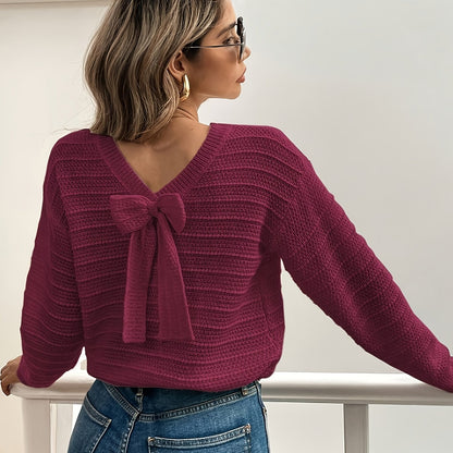 Oriana | Sweater Cream Ribbed Knit Bow-Tie Back for Women