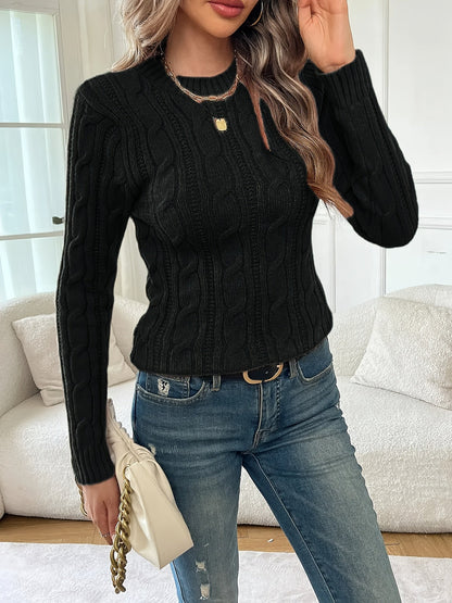 Jonquil | Classic Twist-Knit Sweater Black Cable Knit for Women