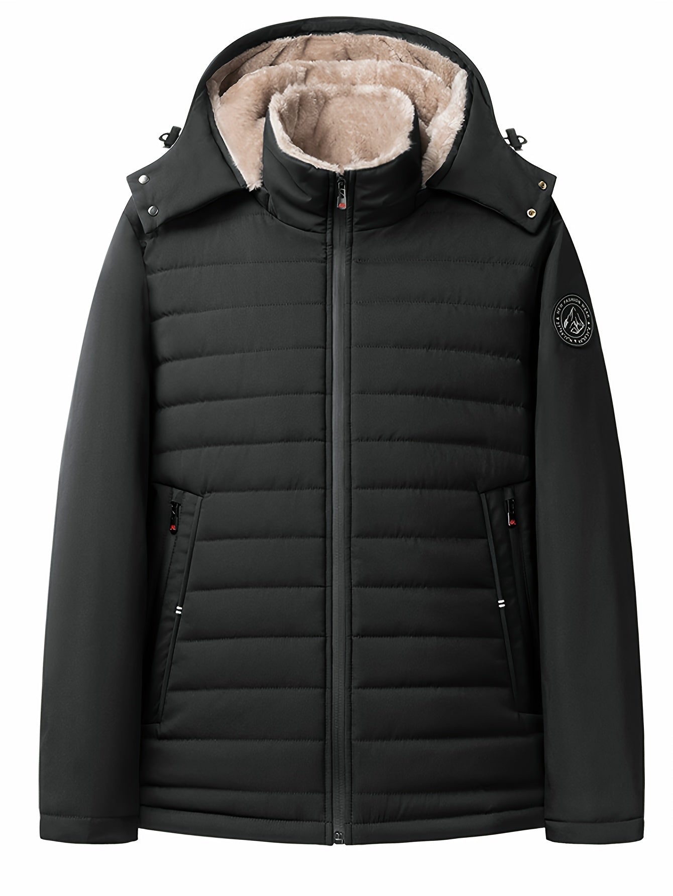 Sybil | Hooded Coat Black Fleece-Lined Insulated for Women
