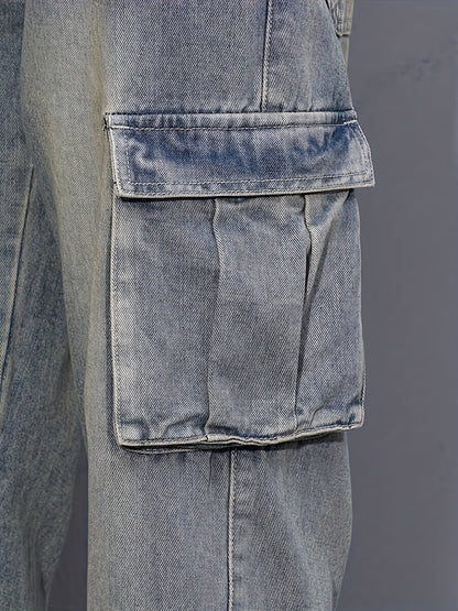 Silas | Cargo Trousers Grey Washed Denim Relaxed Fit for Men