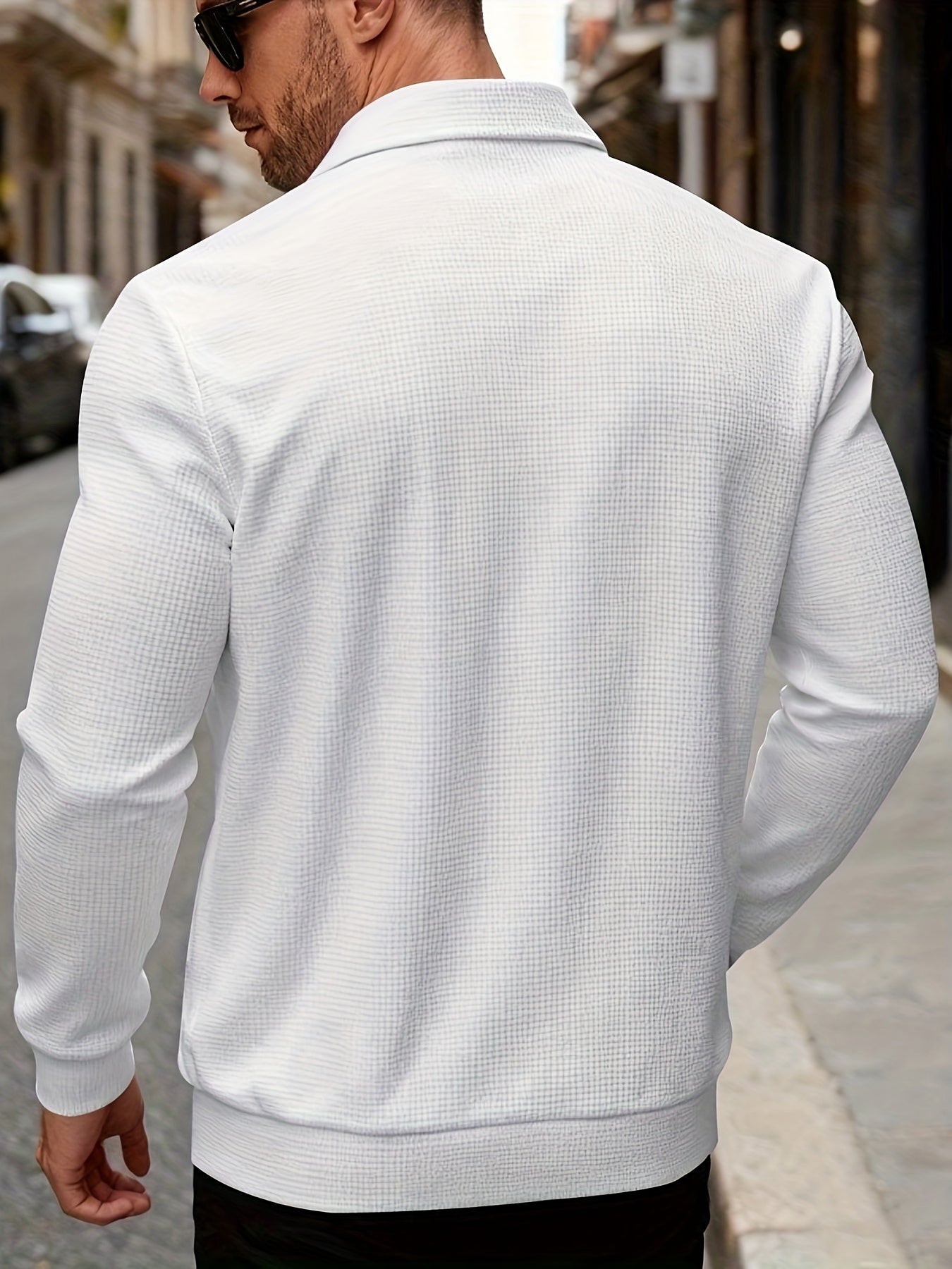 Lachlan | Zip-Up Jacket White Waffle Knit Collared for Men