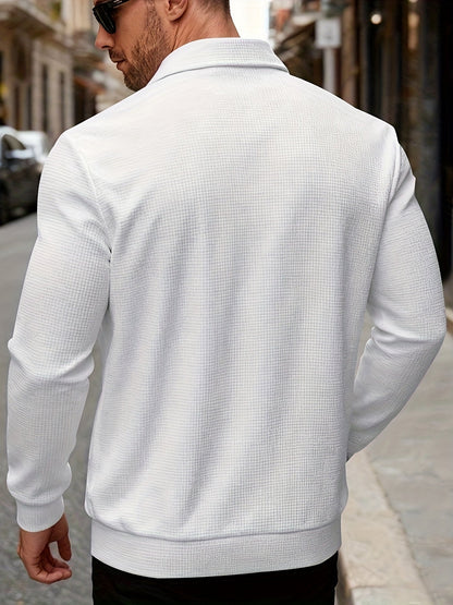 Lachlan | Zip-Up Jacket White Waffle Knit Collared for Men