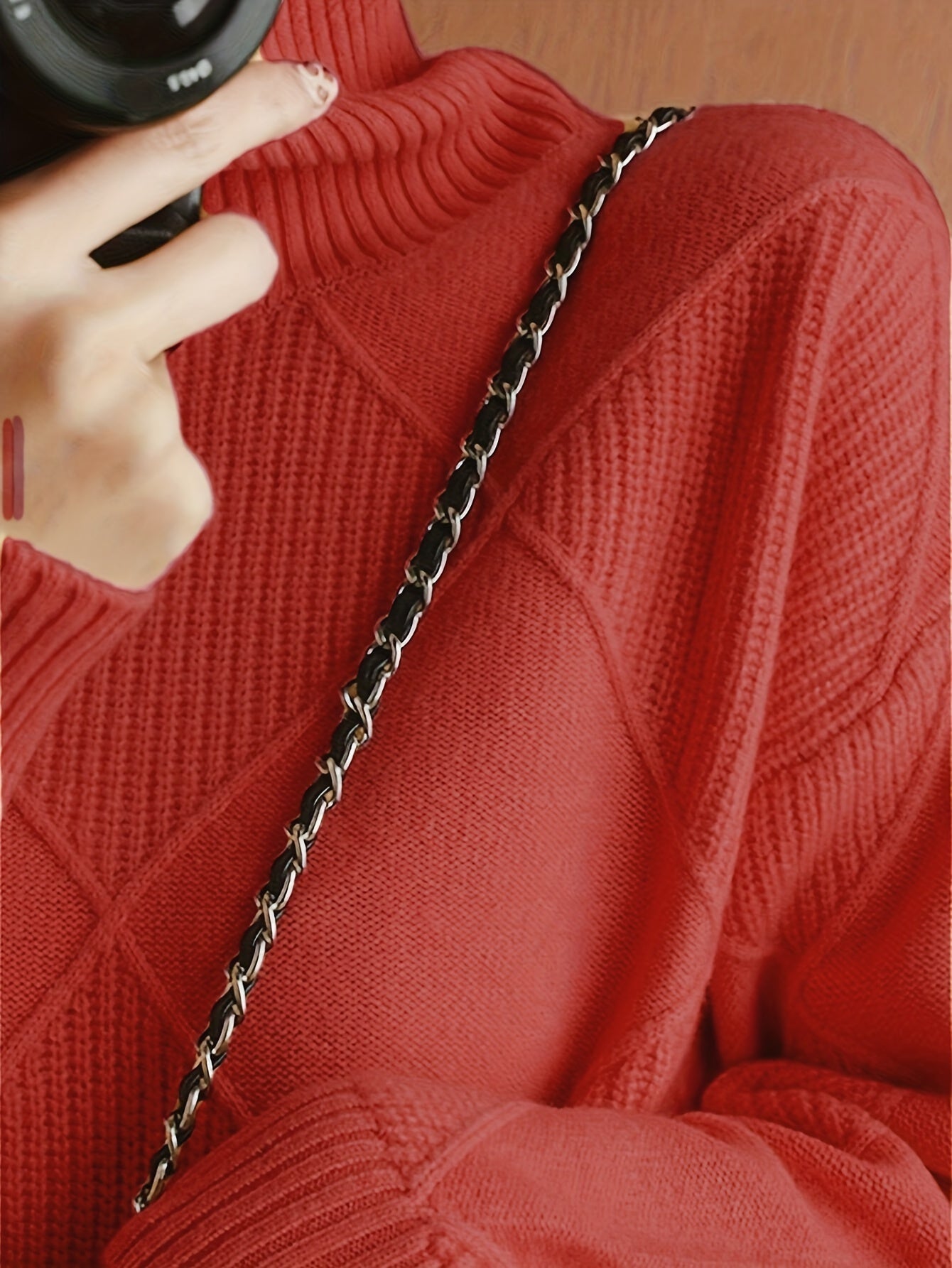 Hebe | Textured Turtleneck Sweater Green Diamond Knit for Women