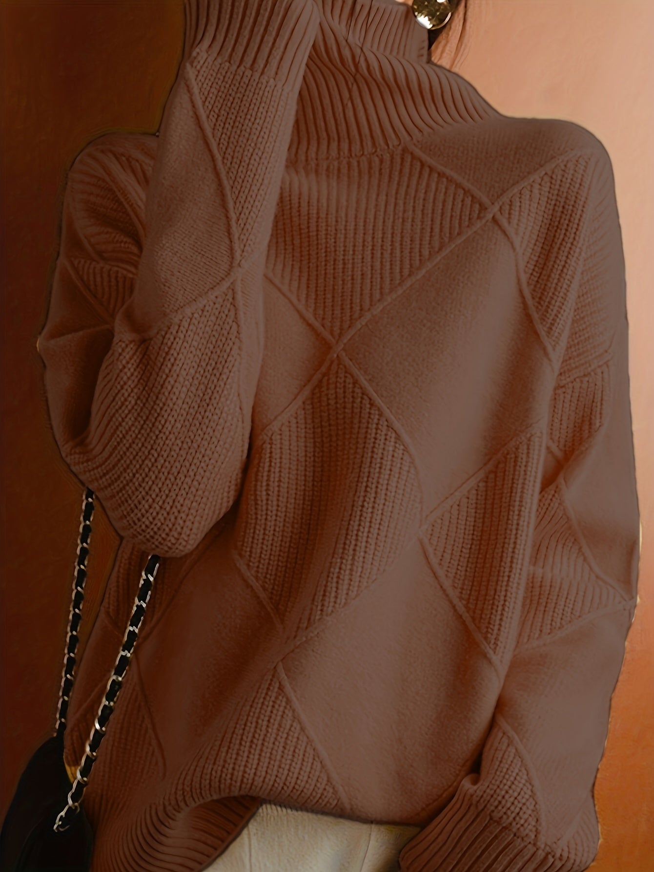 Hebe | Textured Turtleneck Sweater Green Diamond Knit for Women