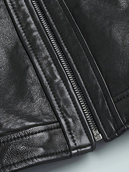 Eilidh | Moto Jacket Black Faux Leather Stand Collar for Women