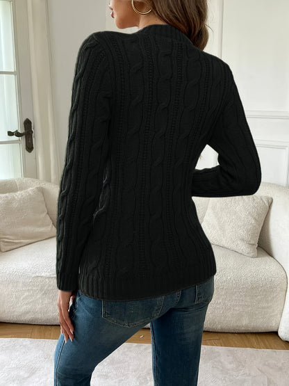 Jonquil | Classic Twist-Knit Sweater Black Cable Knit for Women