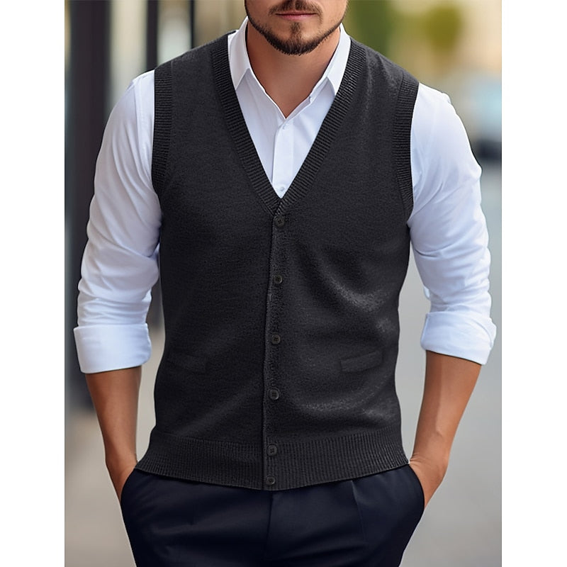 Alistair | Sweater Vest Burgundy Knit Buttoned V-Neck for Men