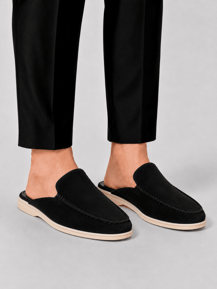 Jasper | Loafers Black Suede Open Back Slip-On for Men