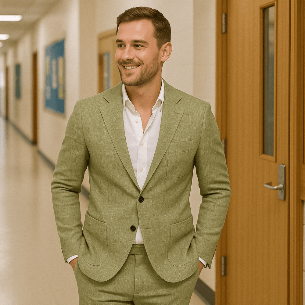 Crispin | Suit Sage Green Linen Slim Fit for Men