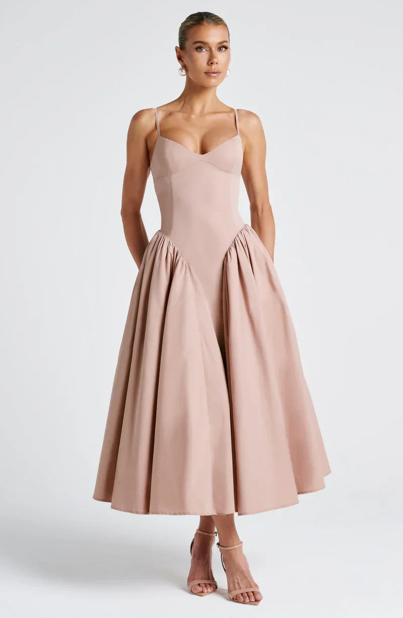 Arden | Midi Party Dress Butter Yellow Structured A-Line Sleeveless for Women