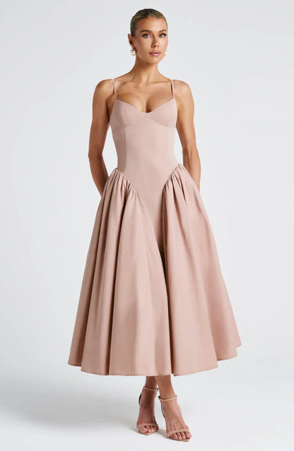 Arden | Midi Party Dress Butter Yellow Structured A-Line Sleeveless for Women