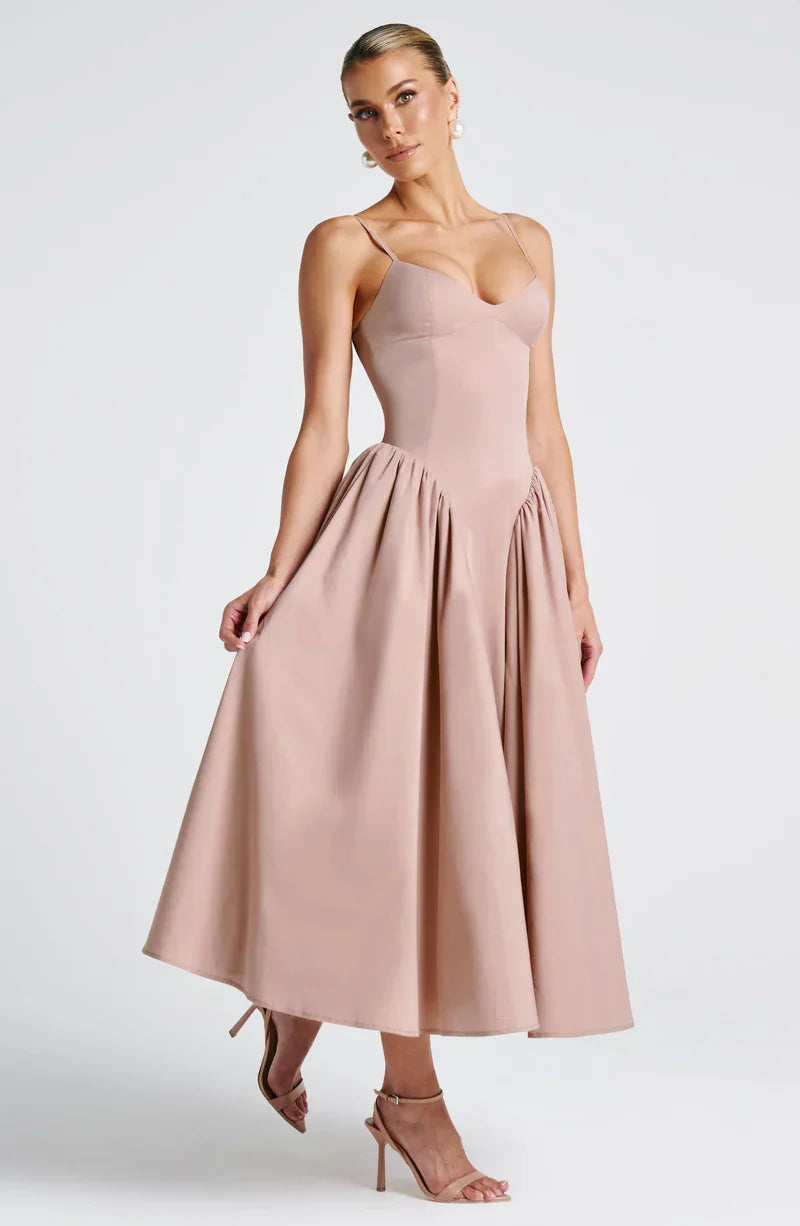 Arden | Midi Party Dress Butter Yellow Structured A-Line Sleeveless for Women