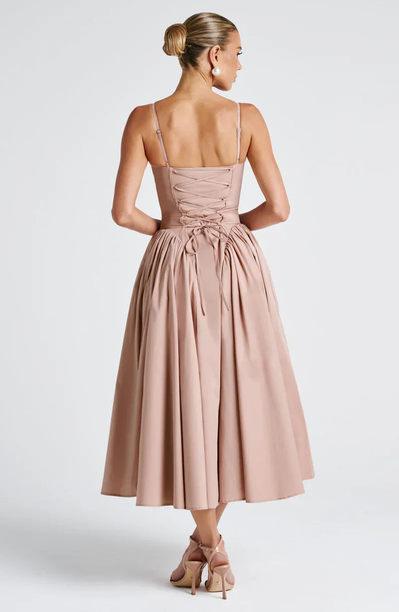 Arden | Midi Party Dress Butter Yellow Structured A-Line Sleeveless for Women