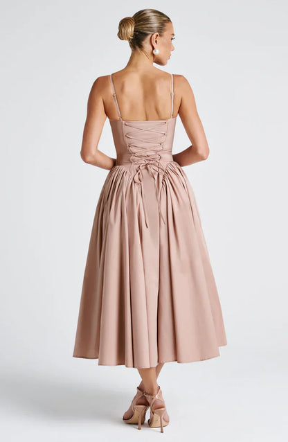 Arden | Midi Party Dress Butter Yellow Structured A-Line Sleeveless for Women