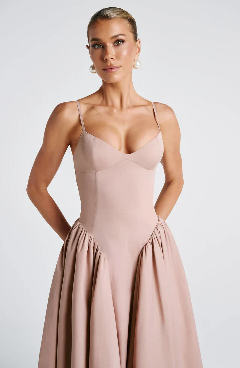 Arden | Midi Party Dress Butter Yellow Structured A-Line Sleeveless for Women