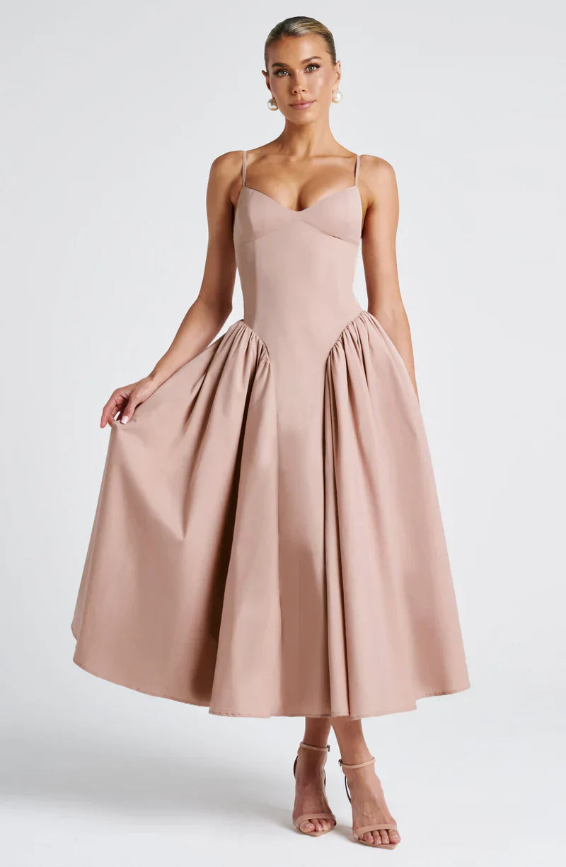 Arden | Midi Party Dress Butter Yellow Structured A-Line Sleeveless for Women