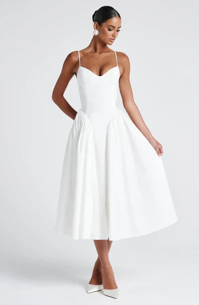 Arden | Midi Party Dress Butter Yellow Structured A-Line Sleeveless for Women