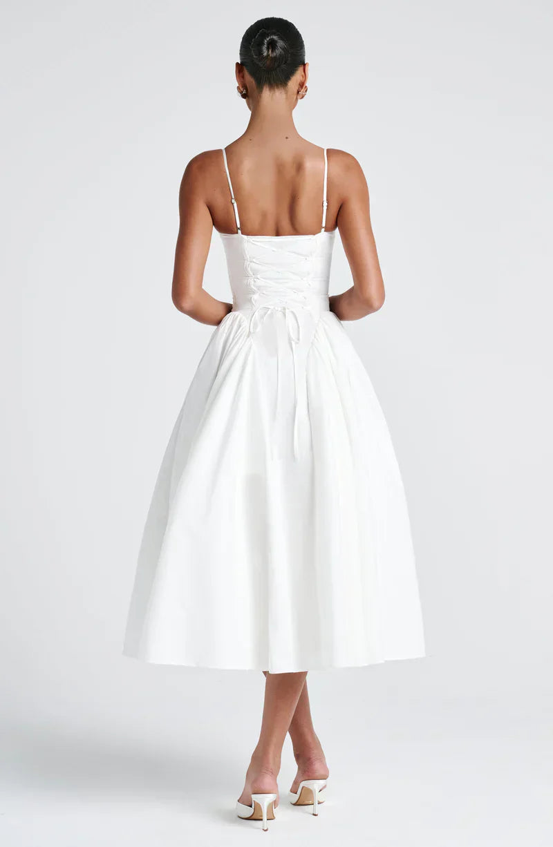 Arden | Midi Party Dress Butter Yellow Structured A-Line Sleeveless for Women
