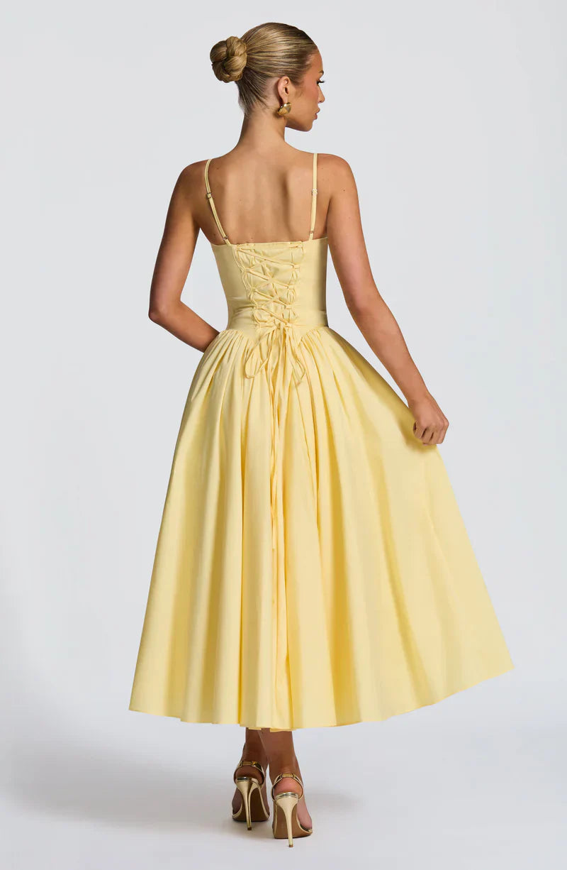 Arden | Midi Party Dress Butter Yellow Structured A-Line Sleeveless for Women