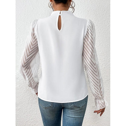 Una | Blouse Black Chiffon Lace-Sleeve High-Neck for Women