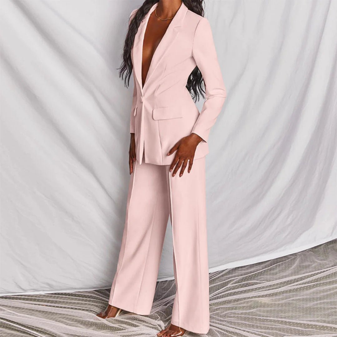 Harriet | Blazer & Wide-Leg Trouser Suit Set Blush Pink Tailored for Women