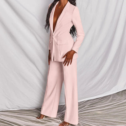 Harriet | Blazer & Wide-Leg Trouser Suit Set Blush Pink Tailored for Women